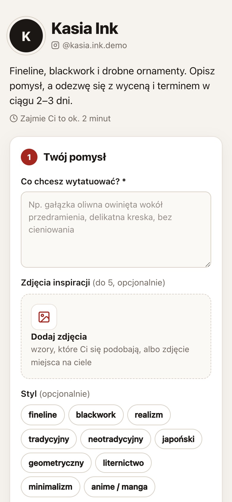 Formularz zgłoszenia na telefonie