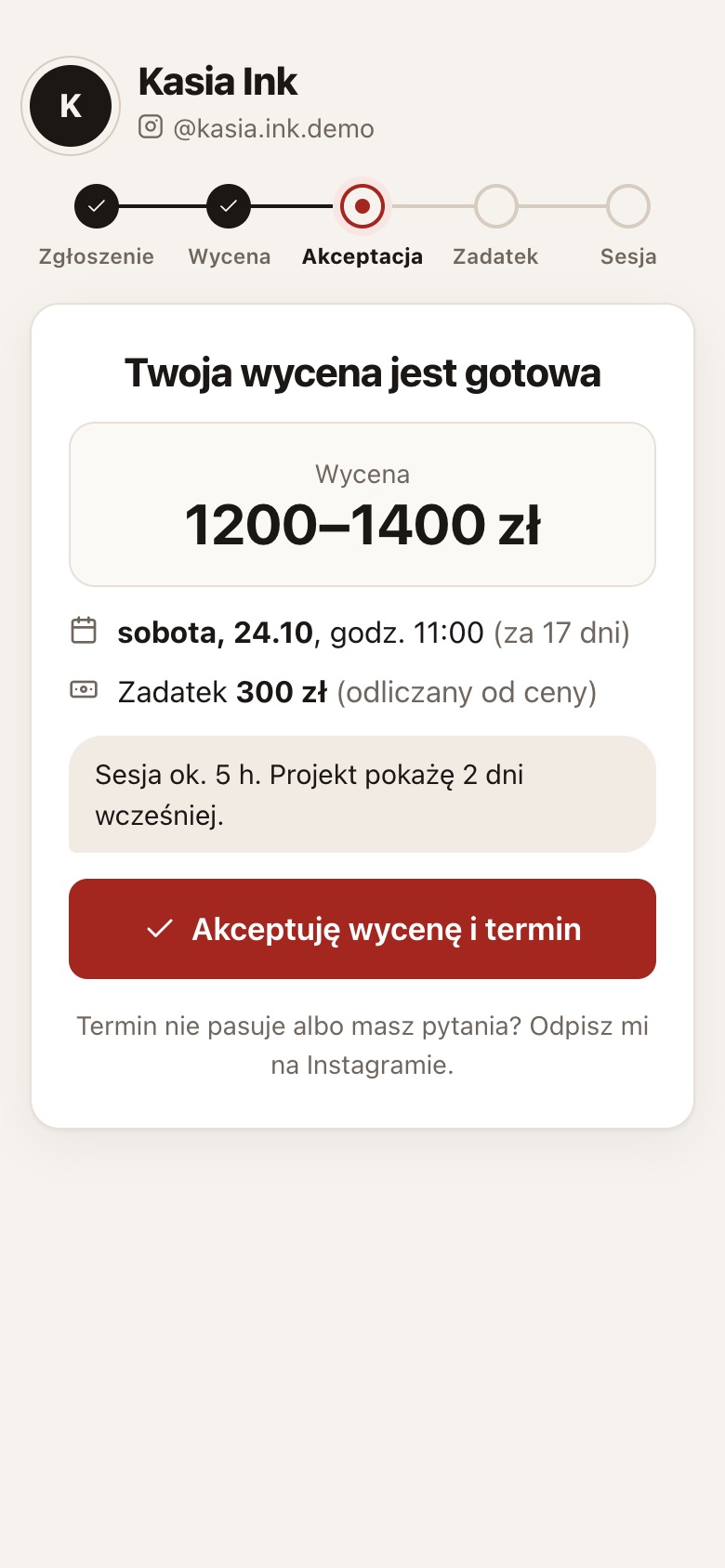 Strona klienta z wyceną